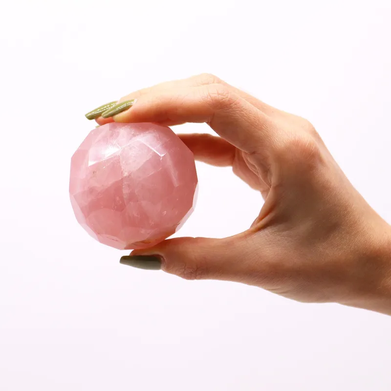 Gemstone Faceted Healing Ball & Stand Rosa Quartz
