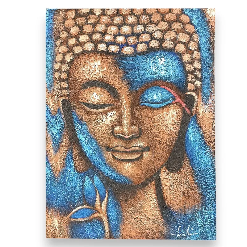 Buddha Painting Bronze & Blu Fiore 75x55cm