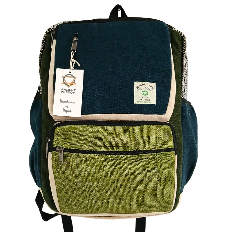 Large Boxy Hemp Backpack Teal & Sage