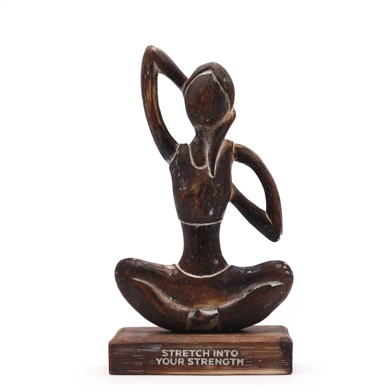 Wooden Yoga Lady Antique Cow Face Pose "Stretch into Your Strength"