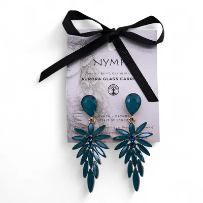 Teal Verde Vintage Glass Long Drop Earrings — foto 2
