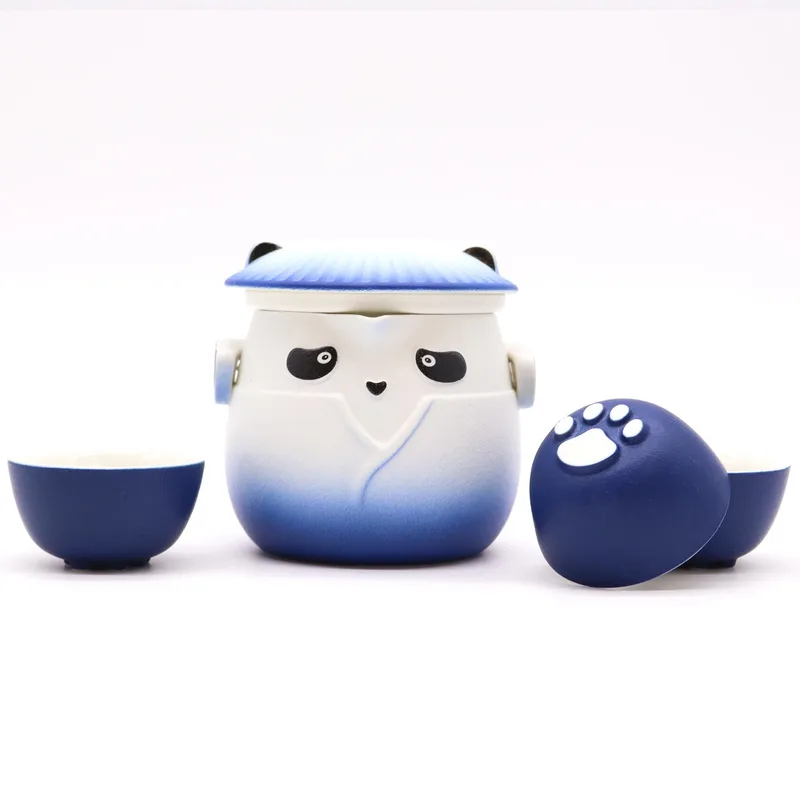 Panda Teapot Set & Three Cups Sky Blu