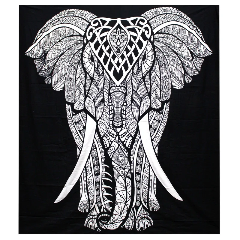 B&W Double Cotton Bedspread + Wall Hanging Elephant