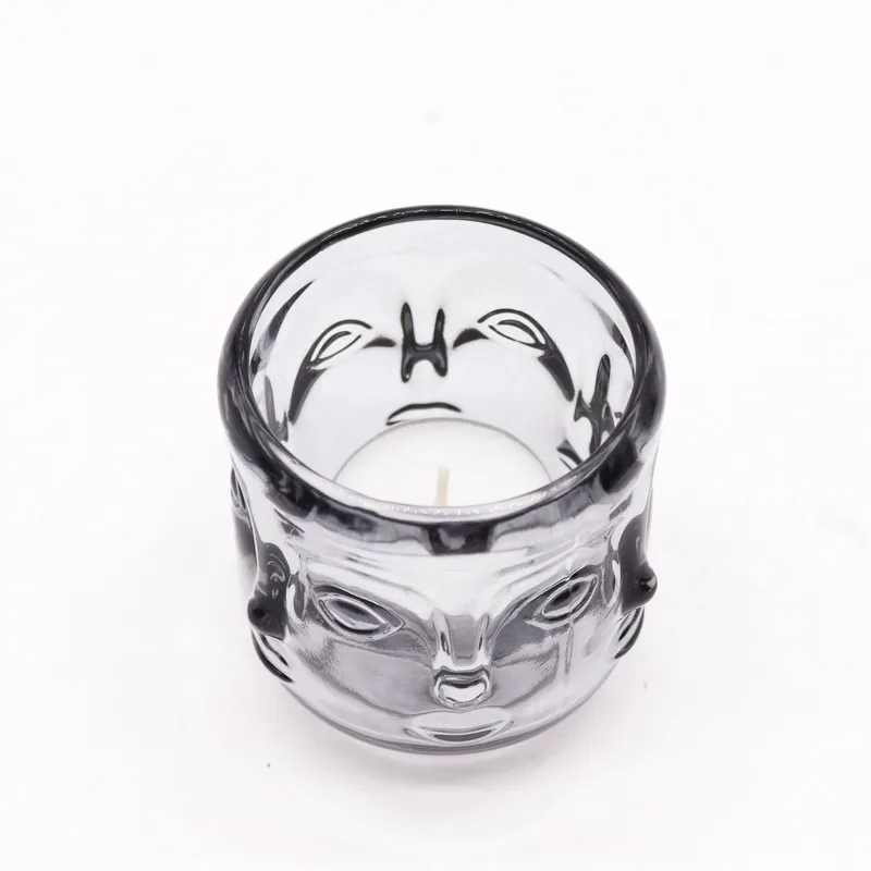 Set of 2 Buddha Faces Candela Jar Midnight Grey — foto 1