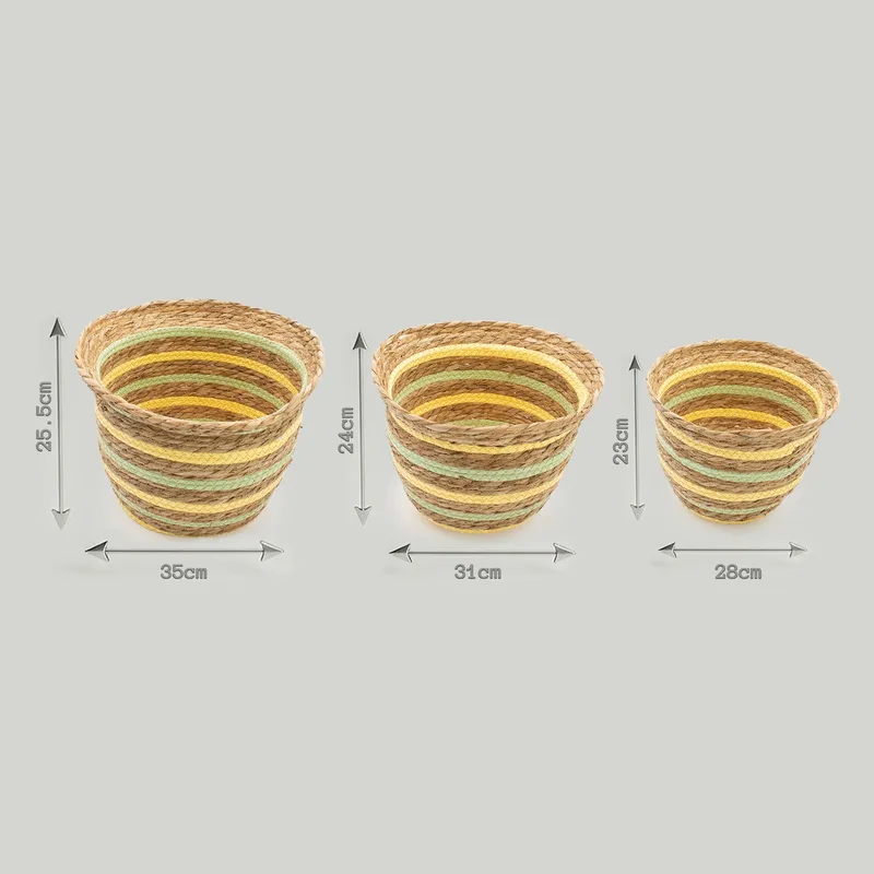 Seagrass & Straw Vase Shaped Baskets Naturale Yellow & Verde Set of 3 — foto 5