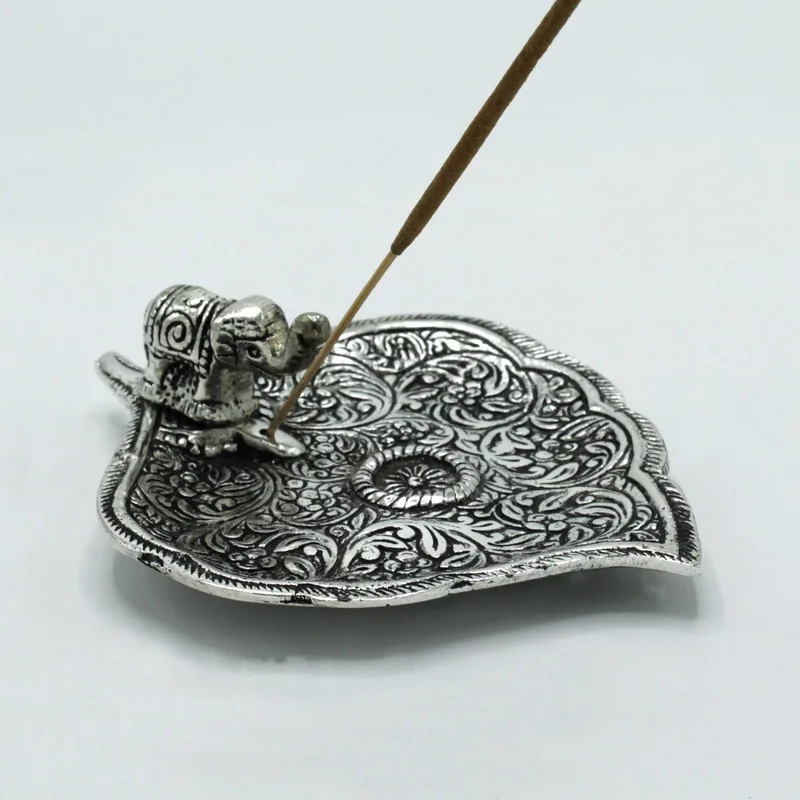 Polished Aluminium Elephant Leaf Incenso Porta 11cm — foto 1