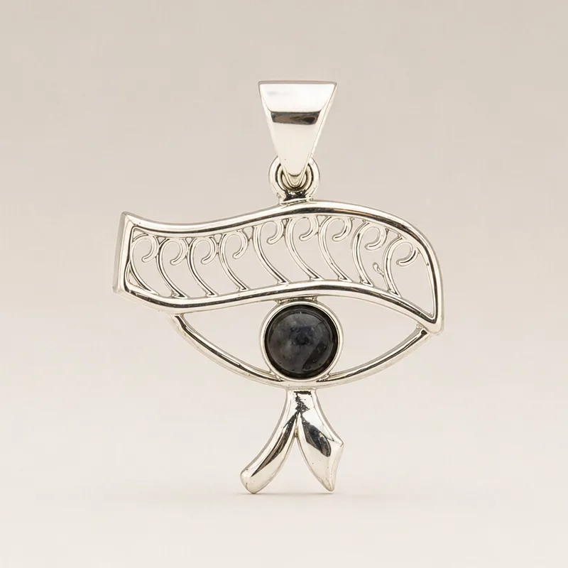 Indian Devotional Pendant Argento Plated Cleopatra Eye Iolite