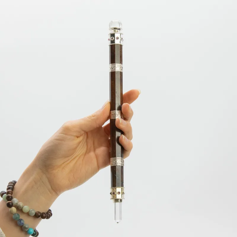 Bloodroot Soverign Wand -Extra Long Fancy Jasper Magic Crystal Ball top 26cm — foto 3