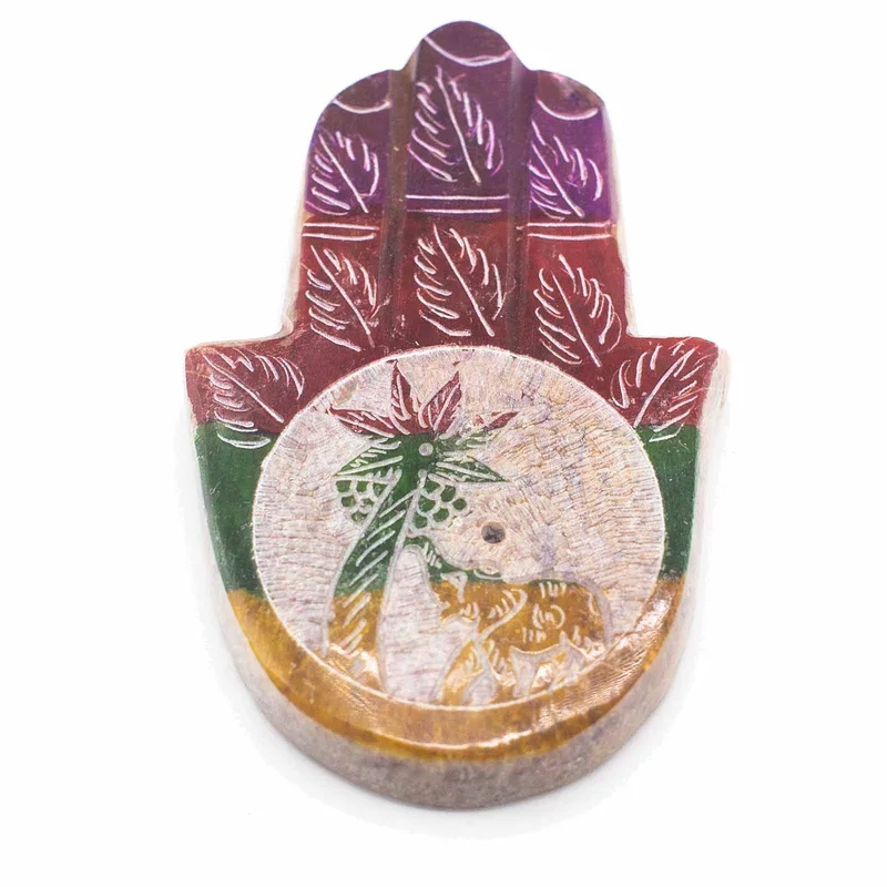 Soapstone Hamsa Incenso Porta 9x6cm - Elephant & Palm — foto 2
