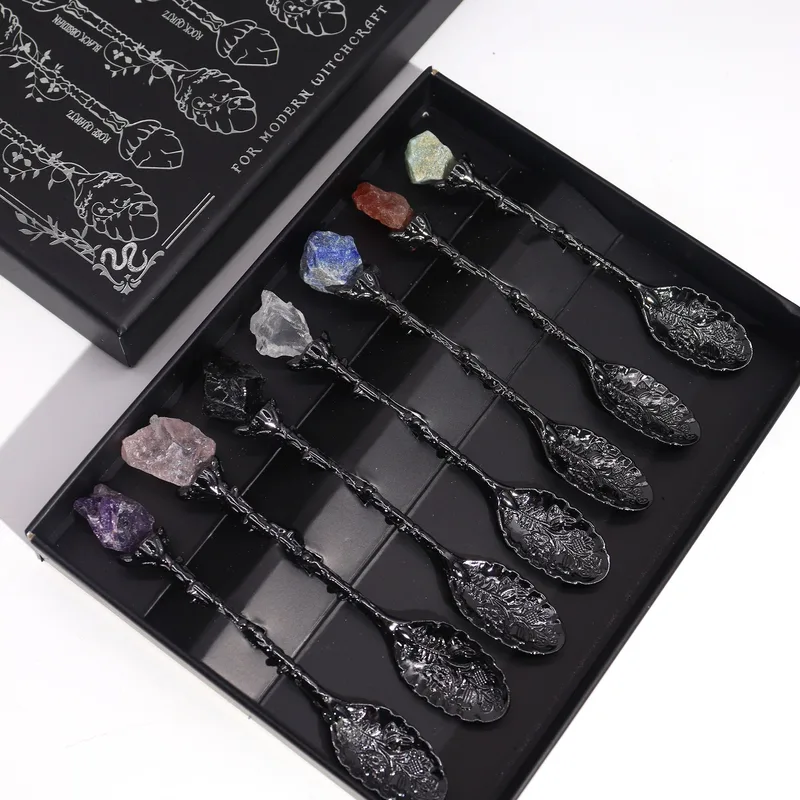 Set of 7 Dark Argento Gemstone Crystal Witch Spoons — foto 3