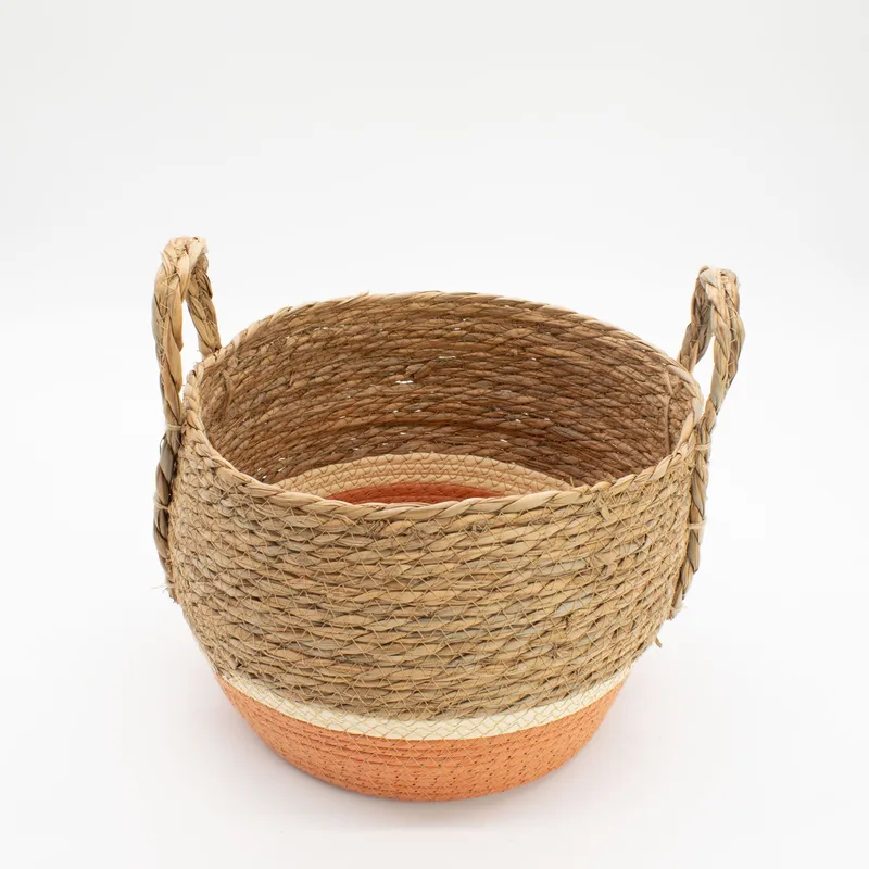 Straw & Seagrass Large Baskets Naturale & Orange Set of 3 — foto 2
