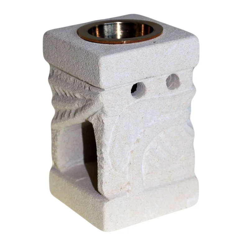 Stone Olio Bruciatore Carved Leaf