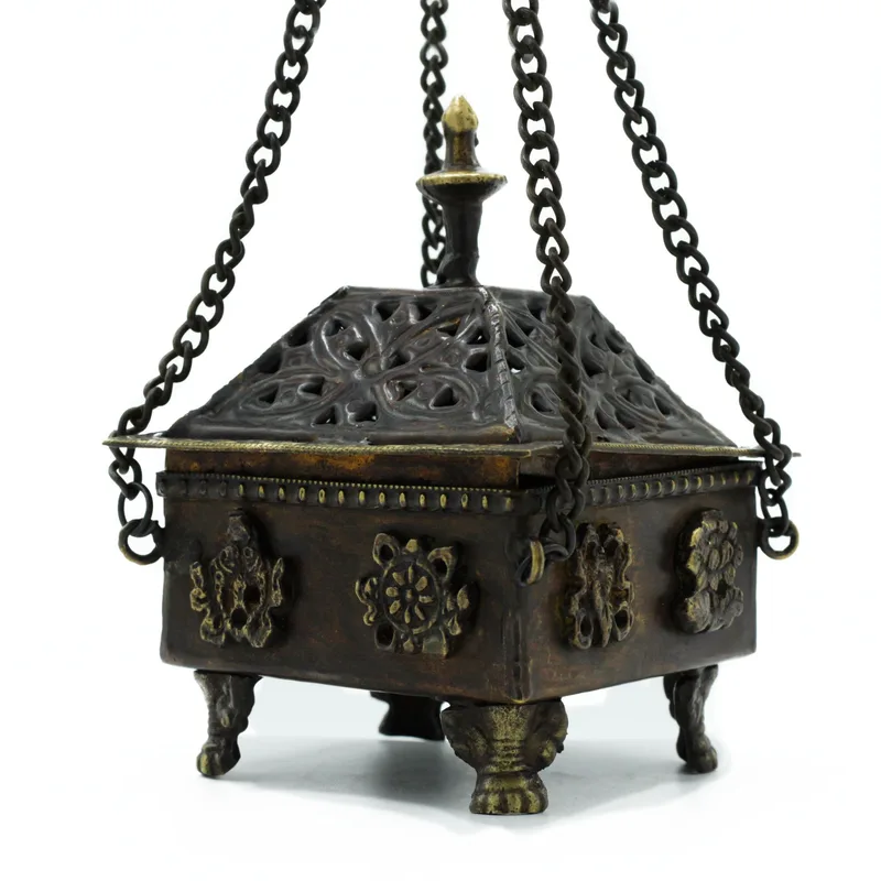Brass Tibetan Bruciatore Eight Symbols Square Hanging Pot — foto 2