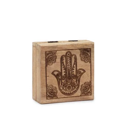 Small Square Scatola 10x10x4.2cm - Hamsa Nero Engraved