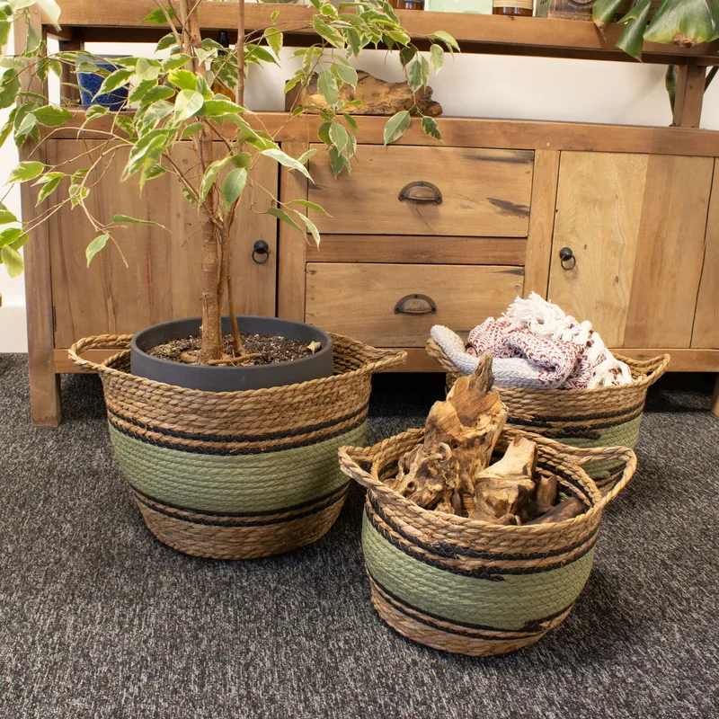 Cotton & Seagrass Large Baskets Naturale Nero & Green Set of 3 — foto 5