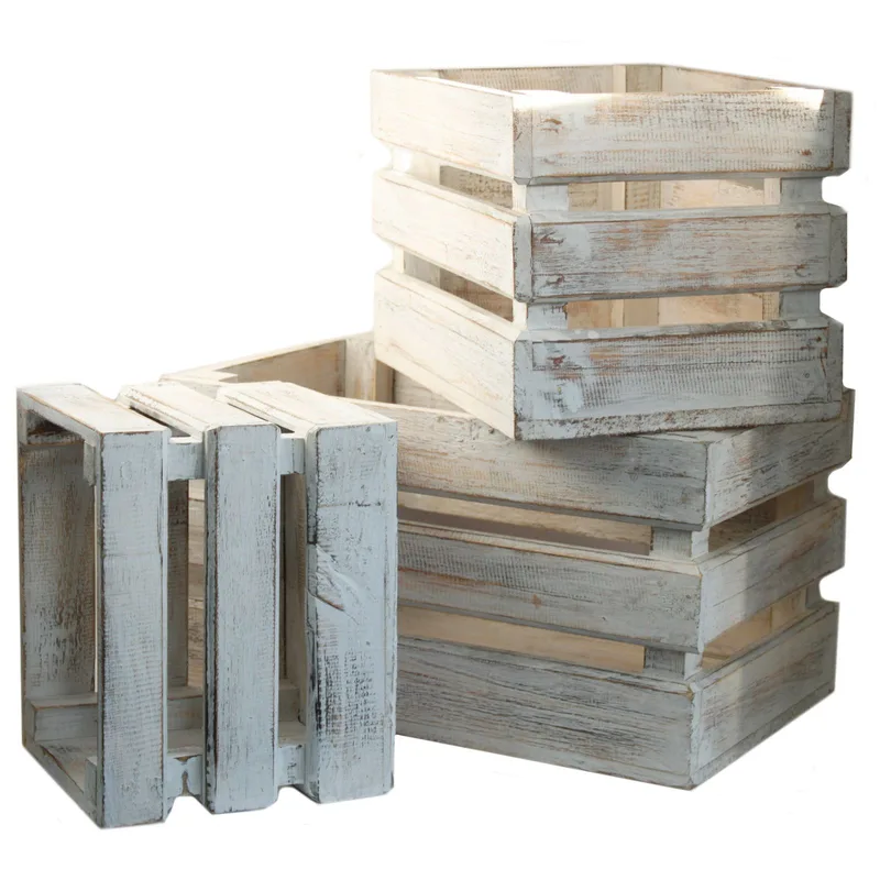 Cesti di Stoccaggio in Legno – Set Bianco Wash di 3 Pezzi — foto 1