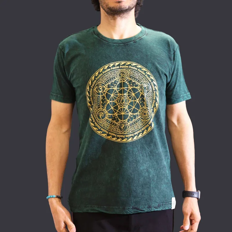 Nomad Sari Stonewashed Cotton T-Shirt – Chakra – Verde – Medium