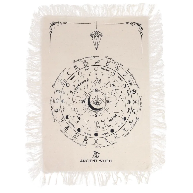Ancient Witch Pendulum Divination Cloth - All Seeing Eye - Naturale & Nero