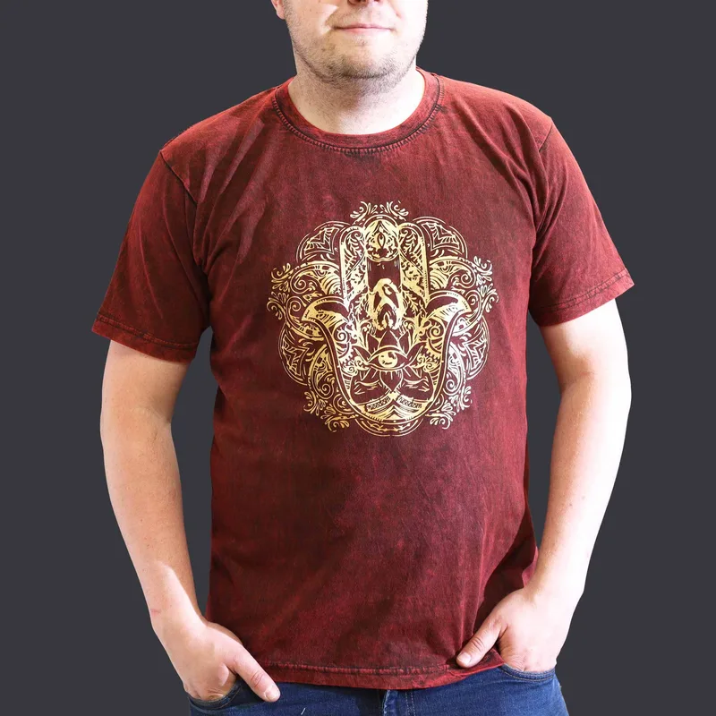 Nomad Sari Stonewashed Cotton T-Shirt – Hamsa – Maroon – XL — foto 1