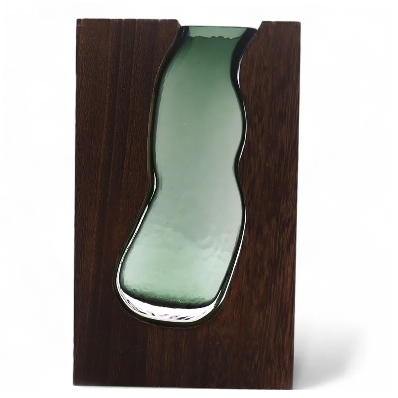 Lrg Glass Vase / Terarium inside Dark Tung Legno 18x5x32cm