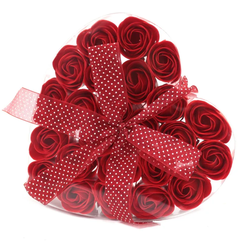 Set da 24 Saponi a Forma di Cuore con Rose Rosse