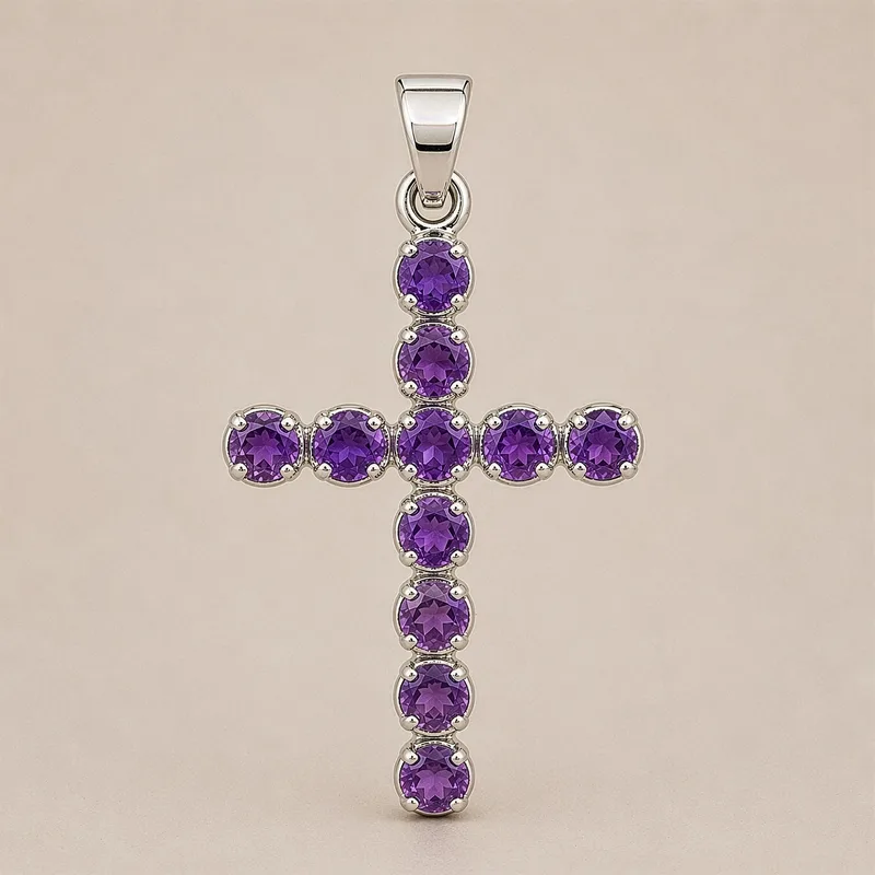 Indian Devotional Pendant Argento Plated Amethyst Crucifix — foto 5