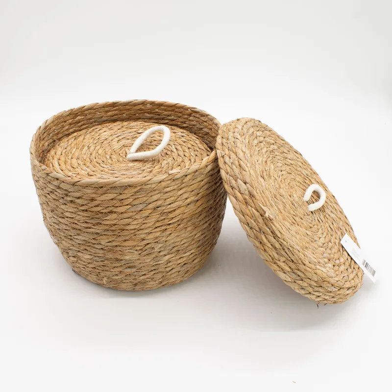 Seagrass & Cotton Round Baskets with Lids Naturale Set of 3 — foto 5