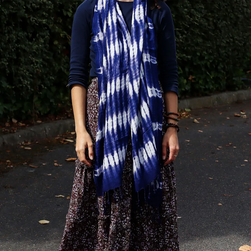 Boho Java Art Stole/Scarf Indigo Stripes 62x200cm — foto 1