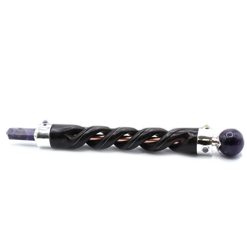 Spiral Carving Healing Wand Copper Pipe Amethyst