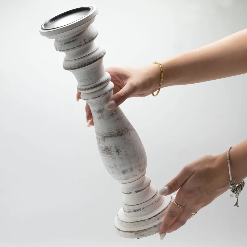 Classic Candela Stand Whitewash 37x10cm Large
