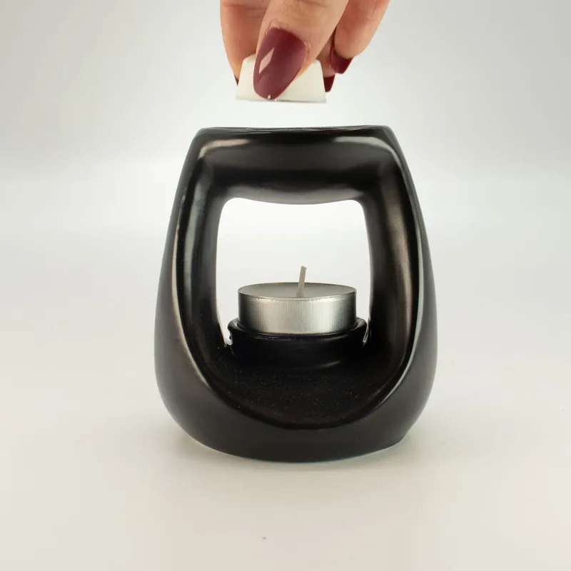 Ceramic Zen Olio Bruciatore - Large Oval Pebble - Matt Nero — foto 3