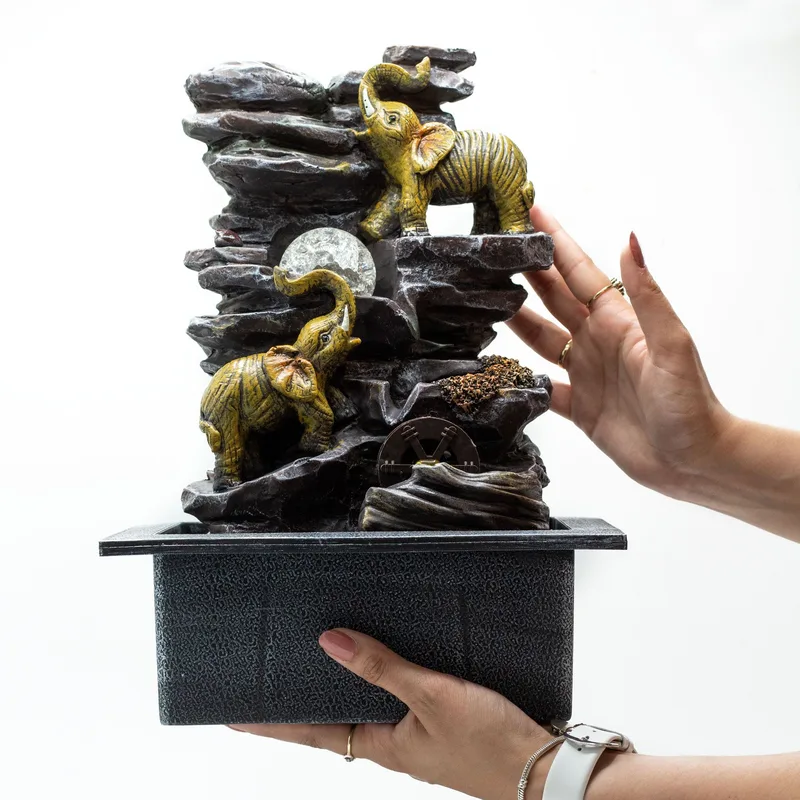 Tabletop Water Feature 35cm Elephants, Crystal Ball & Water Wheel — foto 1