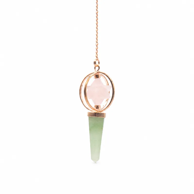 Heart Compass Two Piece Spinning Merkaba Star in Copper Pendulum Rosa Quartz & Verde Aventurine — foto 1