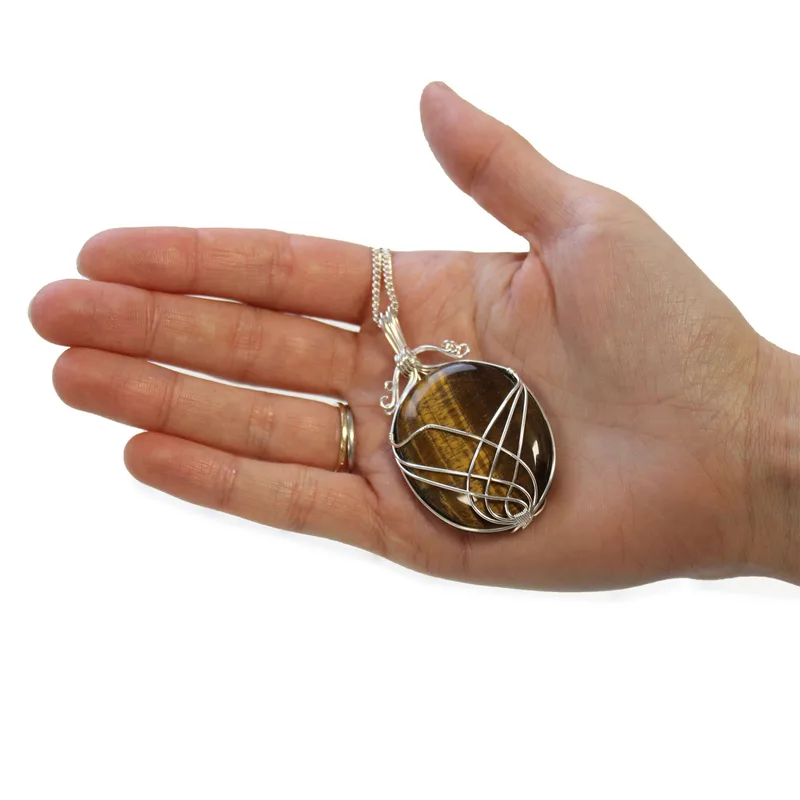 Swirl Wrapped Gemstone Necklace Tiger Eye