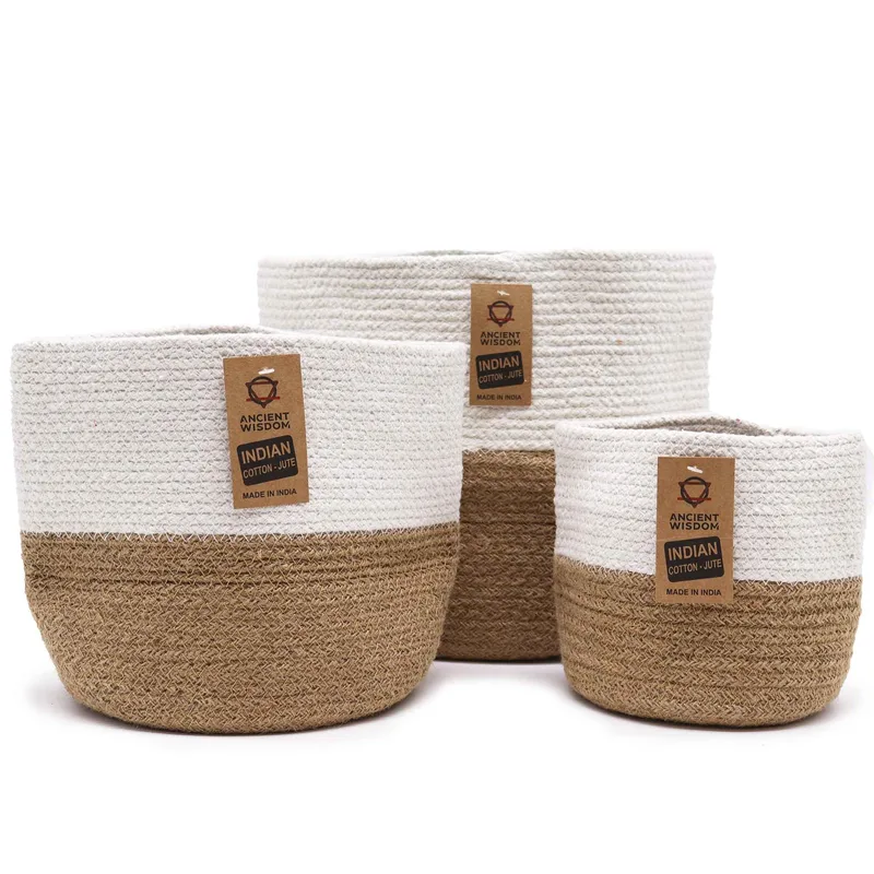 Set of 3 Cotton Rope Storage Baskets Bianco — foto 1