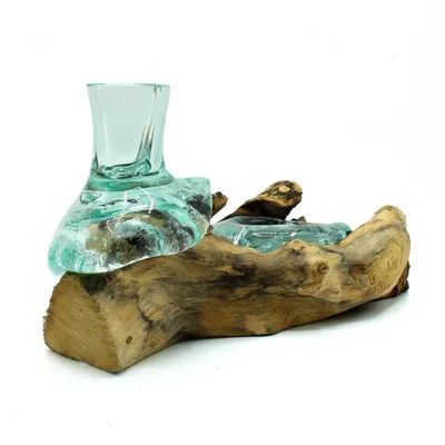 Molten Glass Small Fiore Vase and Tealight Porta on Legno