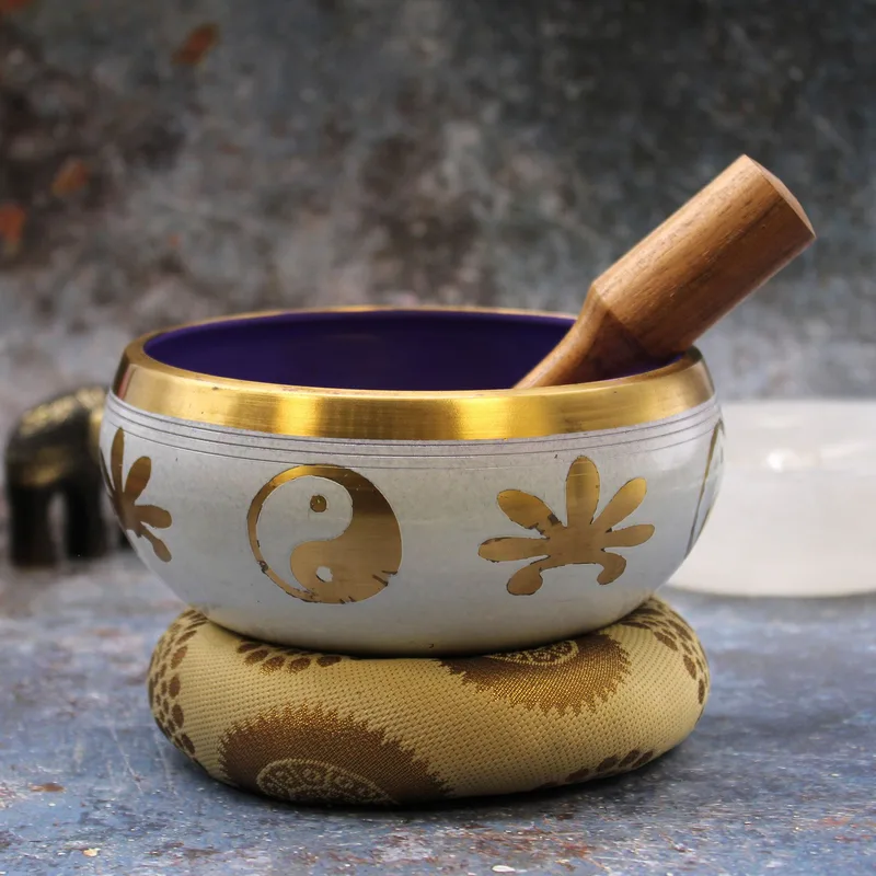 Lrg Yin & Yang Singing Bowl Set- White/Purple 14cm — foto 4