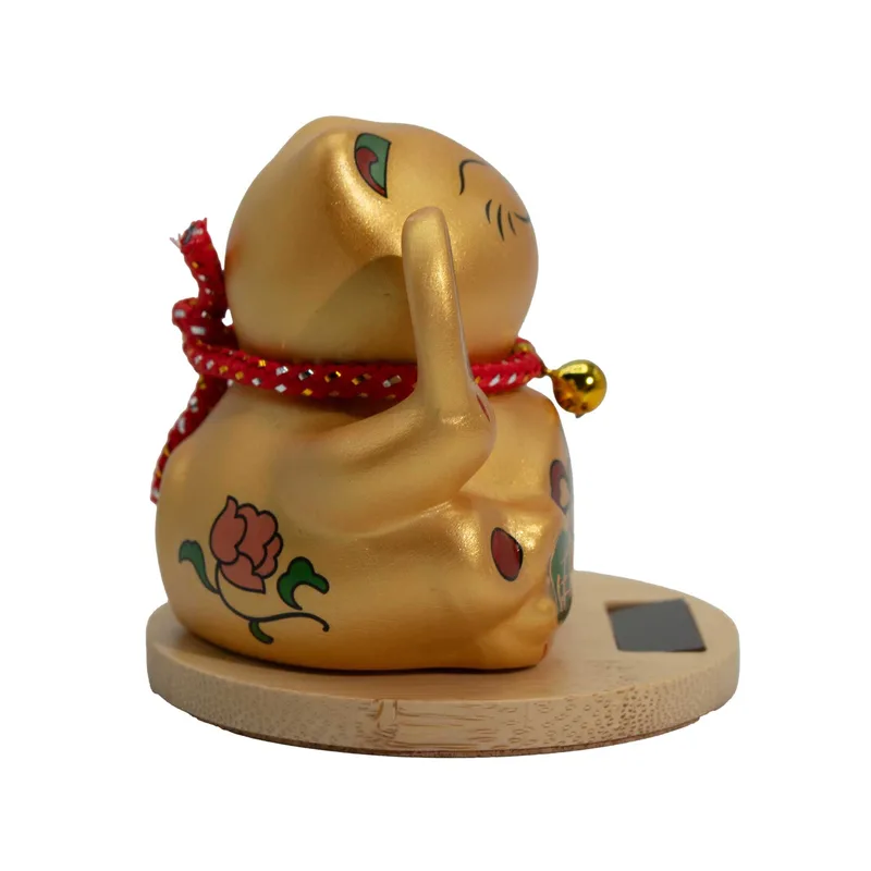 Solar Money Cat Wooden Base Oro moving Hand — foto 2