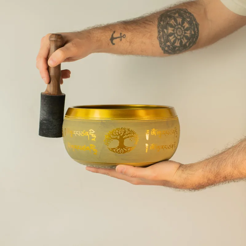 Large Aluminum Singing Bowl Buddha Albero of Life Copper Colour
