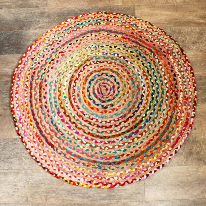 Round Jute and Recycled Cotton Rug 120 cm
