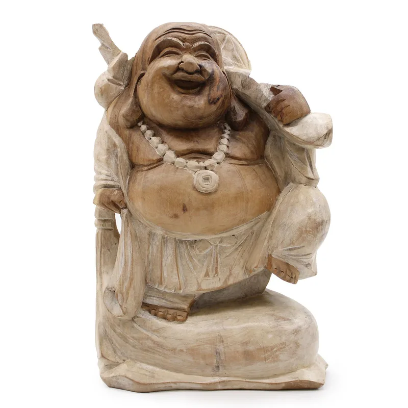 Hand Carved Buddha Statue 30cm Bring Legno Whitewash — foto 2