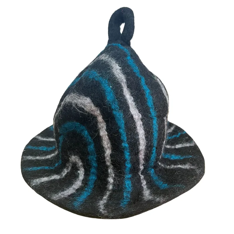 Felted Sauna Bowl Hat Nero Blu Streaks