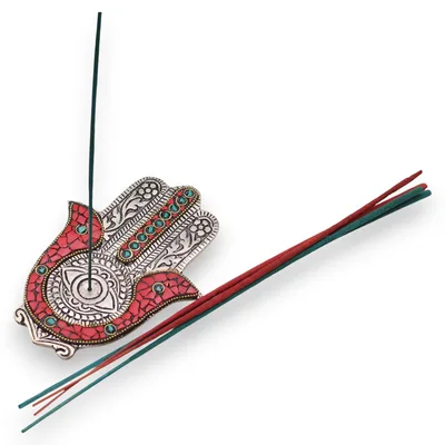 Red & Verde Small Hamsa Incenso Porta 13x5.5cm — foto 1