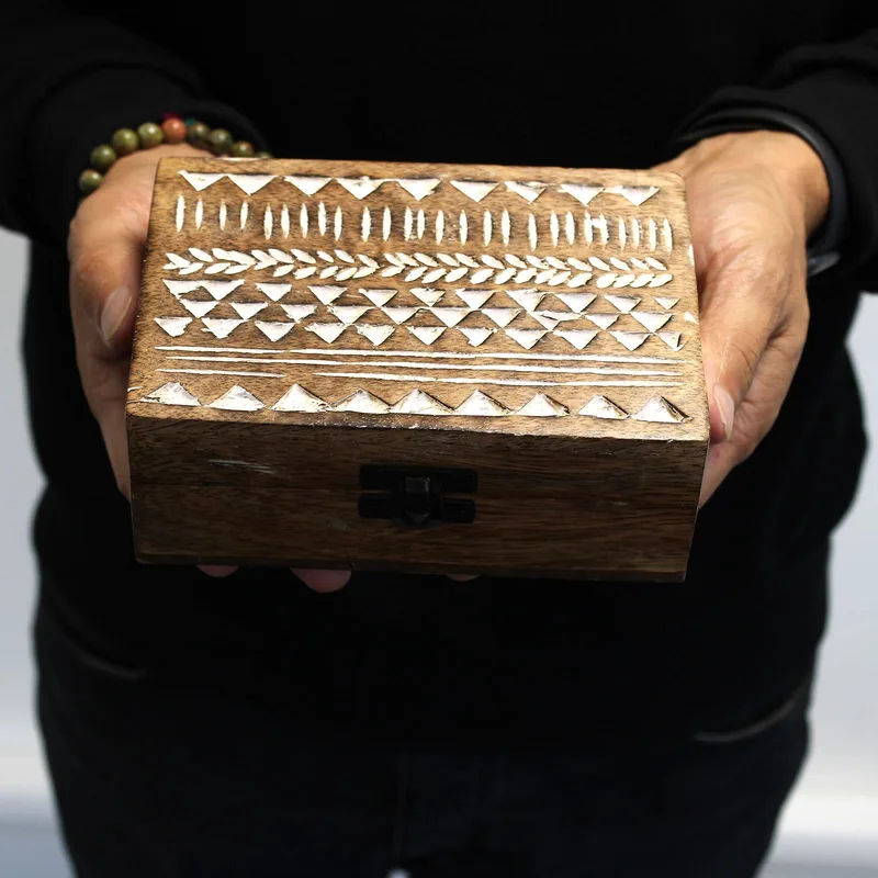 Bianco Washed Wooden Scatola 6x4 Aztec Design — foto 3
