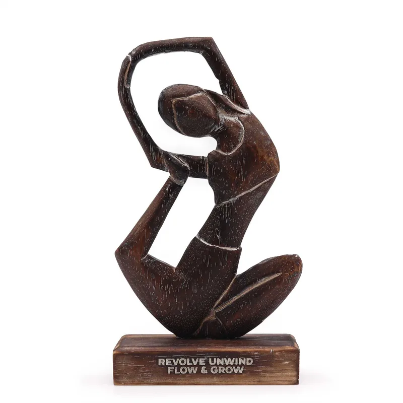 Wooden Yoga Lady Antique Revolved Pose "Revolve Unwind Flow & Grow"