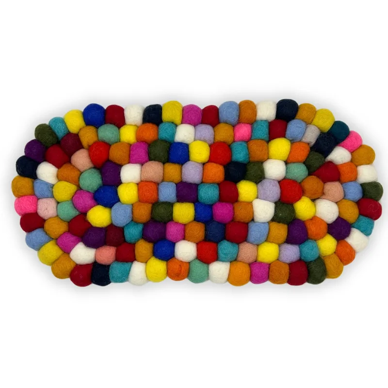 Felt Ball Oval Centre Mat 38x18cm Multi Colour