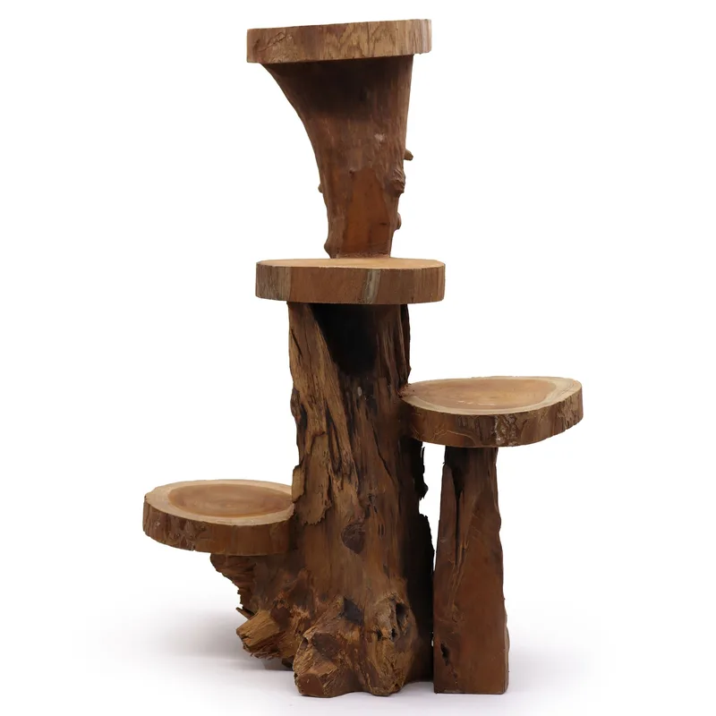 Espositore in Teak Naturale a 4 Ripiani Altezza 75 cm