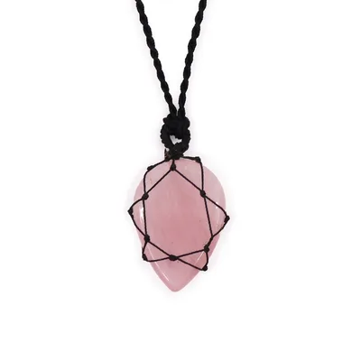 Laced Gemstone Teardrop Pendant - Rosa Quartz