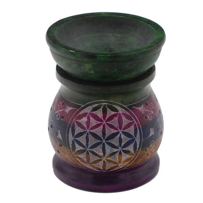 Soapstone Olio Bruciatore 10cm Fiore of Life Five Colours