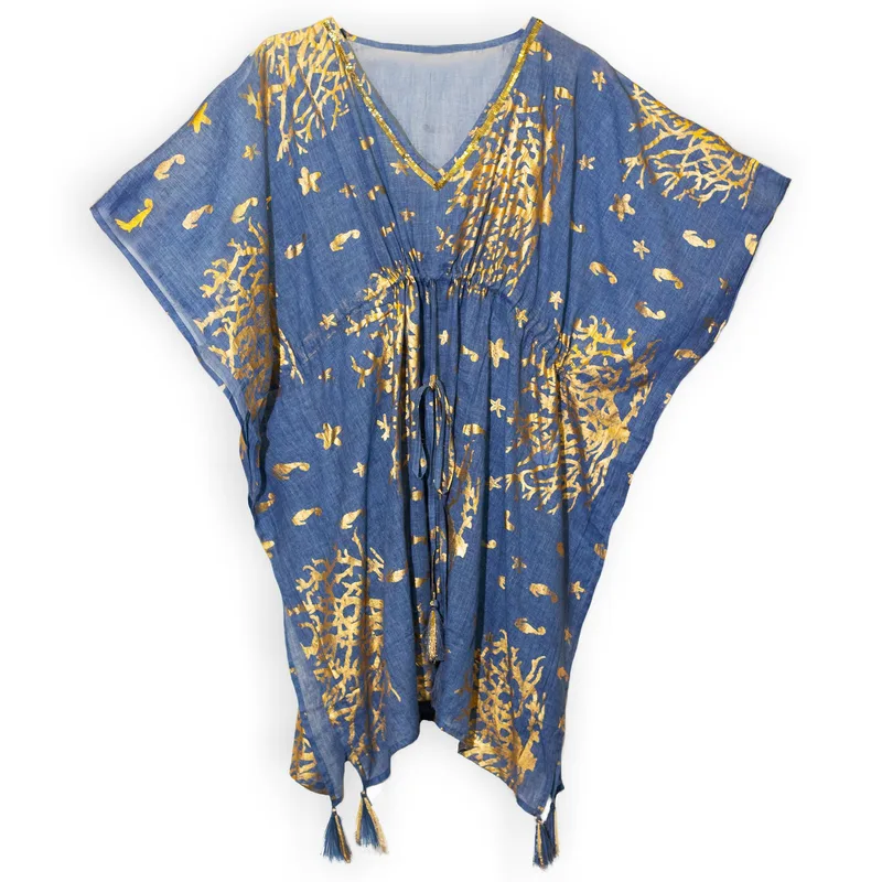 Nomad Sari Kaftan – Sea Blu with Oro Coral Print
